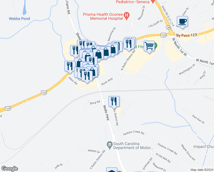 map of restaurants, bars, coffee shops, grocery stores, and more near 259-299 State Road S-37-665 in Seneca