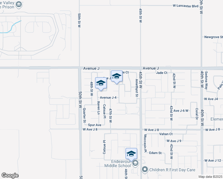 map of restaurants, bars, coffee shops, grocery stores, and more near 4651 West Avenue J3 in Lancaster