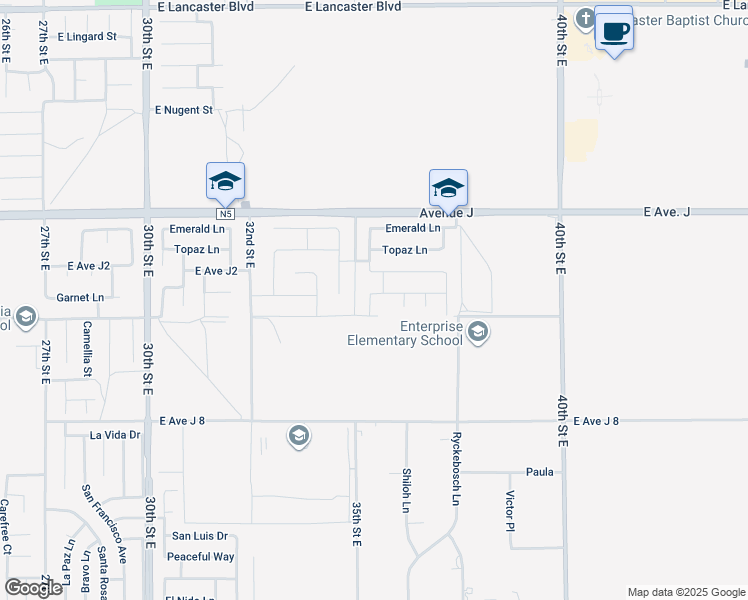 map of restaurants, bars, coffee shops, grocery stores, and more near 3526 Garnet Lane in Lancaster
