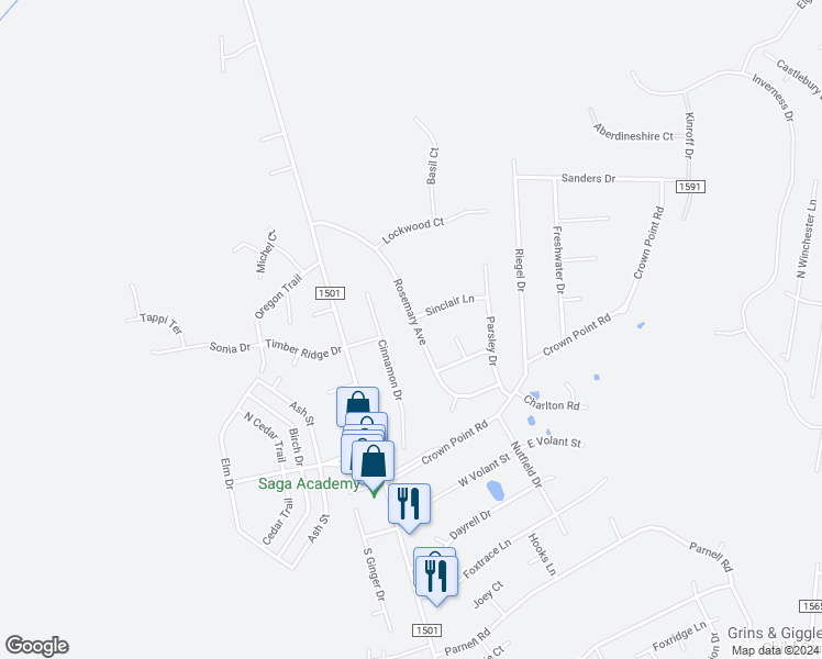 map of restaurants, bars, coffee shops, grocery stores, and more near 136 Rosemary Avenue in Hubert