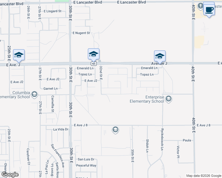 map of restaurants, bars, coffee shops, grocery stores, and more near 3249 Garnet Lane in Lancaster