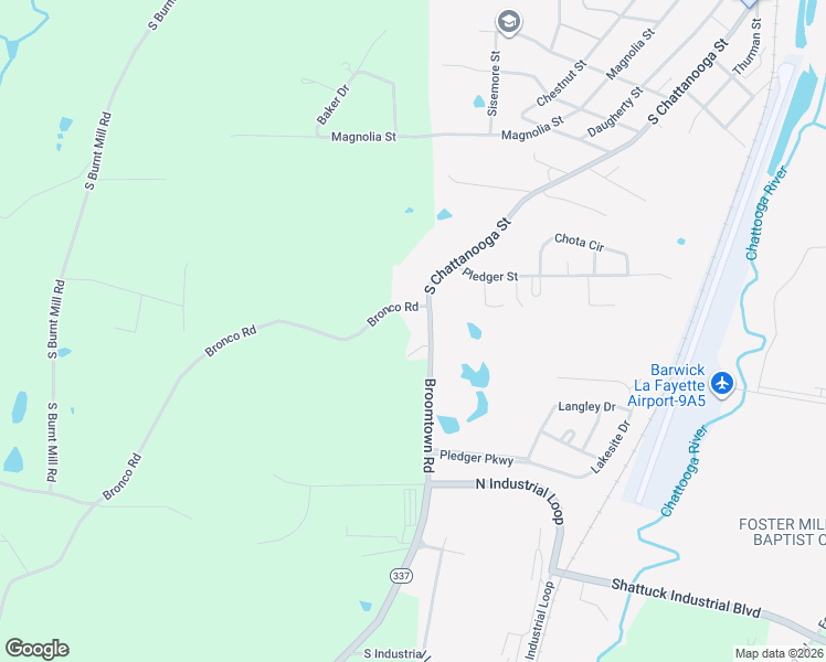 map of restaurants, bars, coffee shops, grocery stores, and more near 1516 South Chattanooga Street in LaFayette