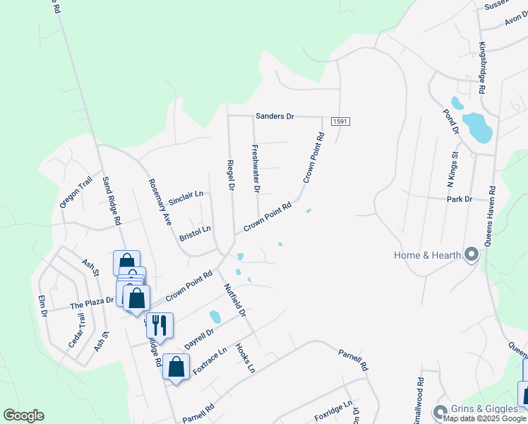 map of restaurants, bars, coffee shops, grocery stores, and more near 92 Crown Point Road in Hubert