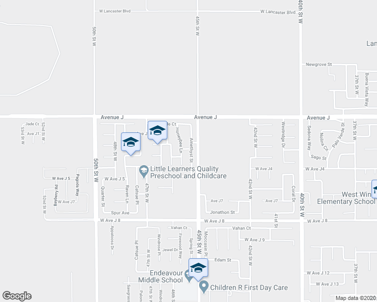 map of restaurants, bars, coffee shops, grocery stores, and more near 44245 Amethyst Street in Lancaster