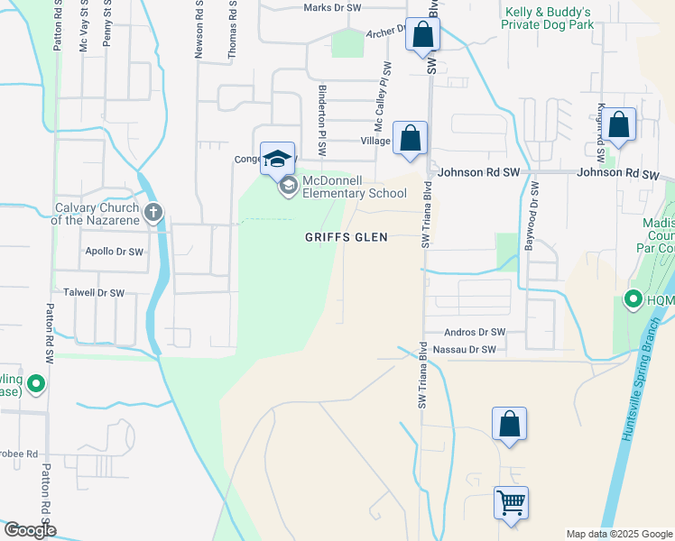 map of restaurants, bars, coffee shops, grocery stores, and more near 4200 Triana Boulevard Southwest in Huntsville