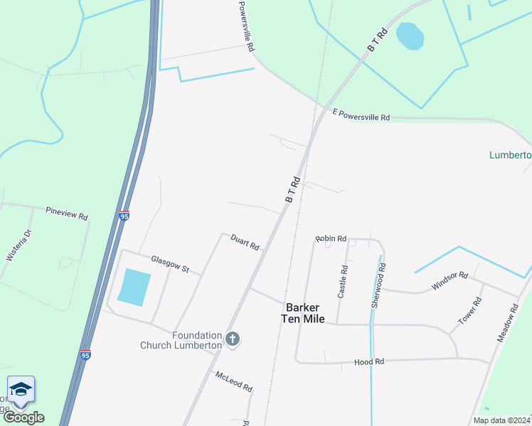 map of restaurants, bars, coffee shops, grocery stores, and more near 809 B T Road in Lumberton