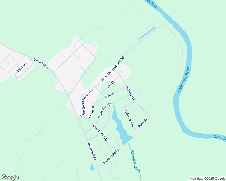 map of restaurants, bars, coffee shops, grocery stores, and more near Oak Street in Bladenboro