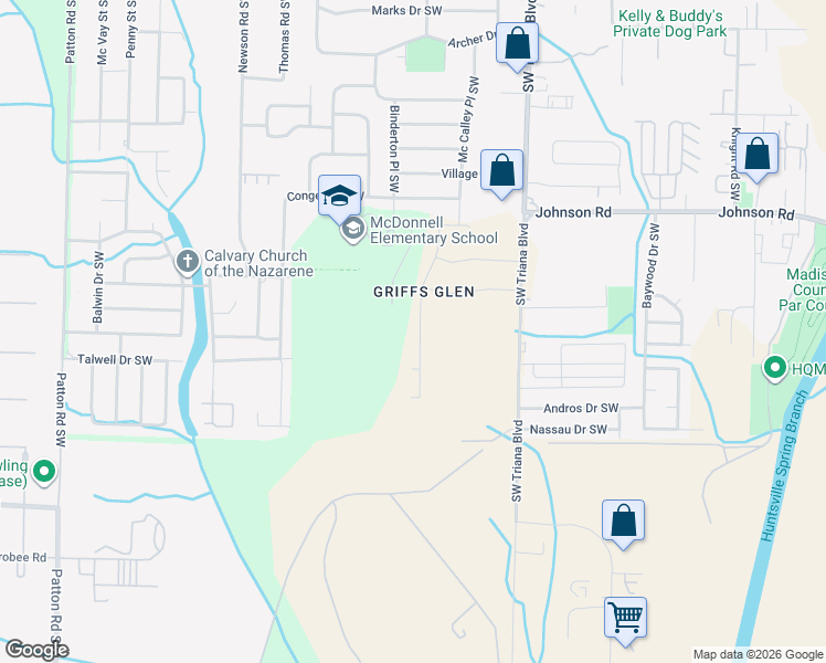 map of restaurants, bars, coffee shops, grocery stores, and more near 4200 Triana Boulevard Southwest in Huntsville