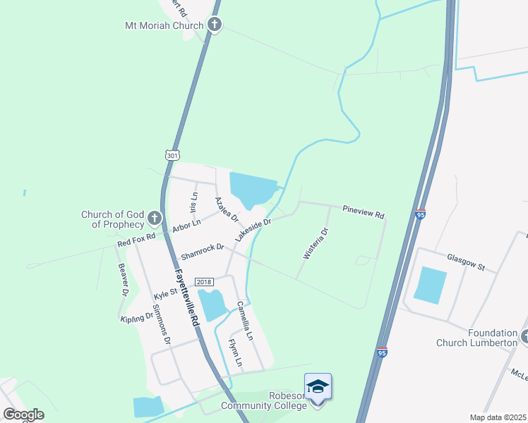map of restaurants, bars, coffee shops, grocery stores, and more near 305 Lakeside Drive in Lumberton