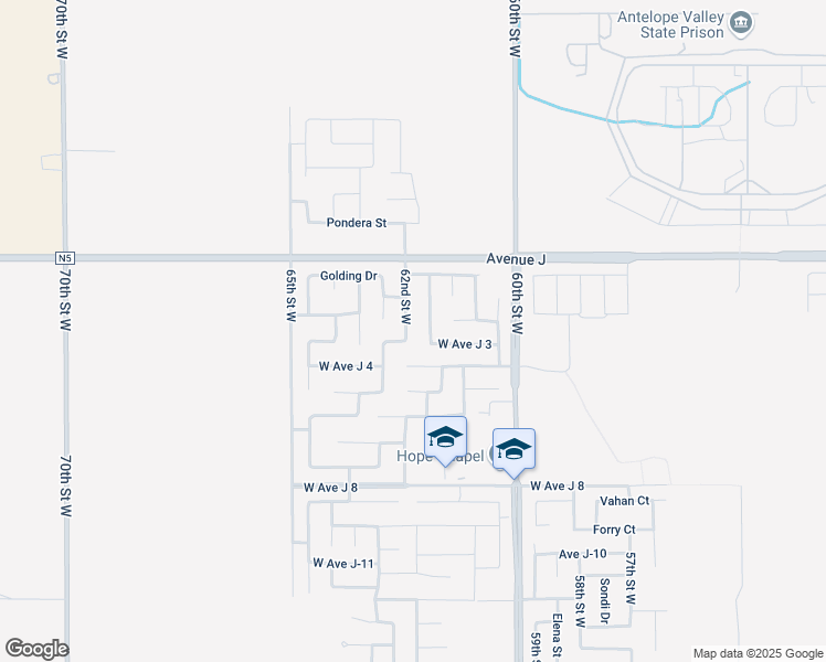 map of restaurants, bars, coffee shops, grocery stores, and more near 44232 62nd Street West in Lancaster