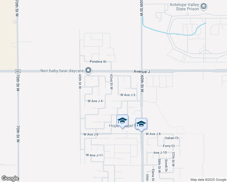 map of restaurants, bars, coffee shops, grocery stores, and more near 44232 62nd Street West in Lancaster