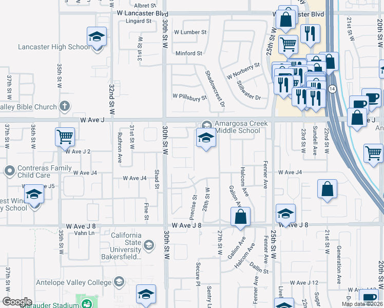 map of restaurants, bars, coffee shops, grocery stores, and more near 2763 Chaplin Drive in Lancaster