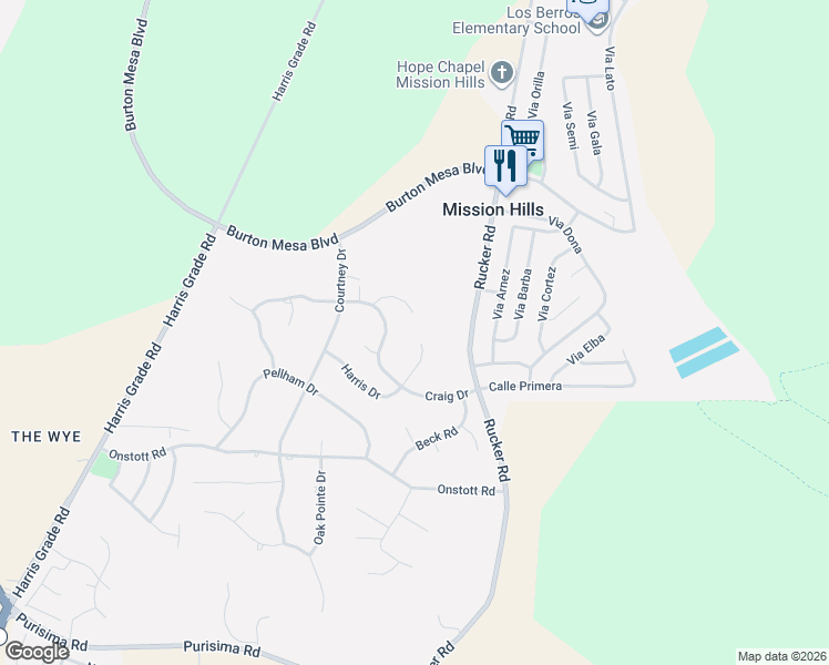 map of restaurants, bars, coffee shops, grocery stores, and more near 1215 Harris Drive in Lompoc