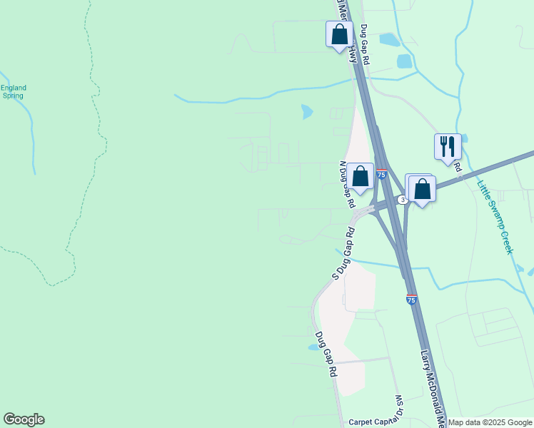 map of restaurants, bars, coffee shops, grocery stores, and more near 1173 Whittle Drive Southwest in Dalton