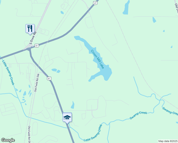 map of restaurants, bars, coffee shops, grocery stores, and more near 539 Crown Lake Drive Southeast in Dalton