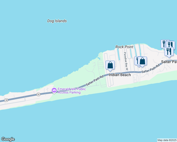 map of restaurants, bars, coffee shops, grocery stores, and more near 1700 Salter Path Road in Salter Path