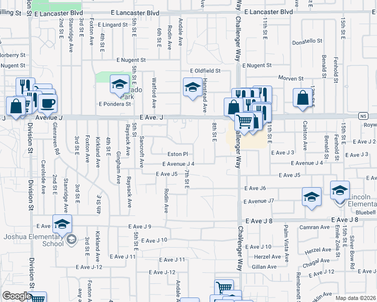 map of restaurants, bars, coffee shops, grocery stores, and more near 663 Eston Place in Lancaster