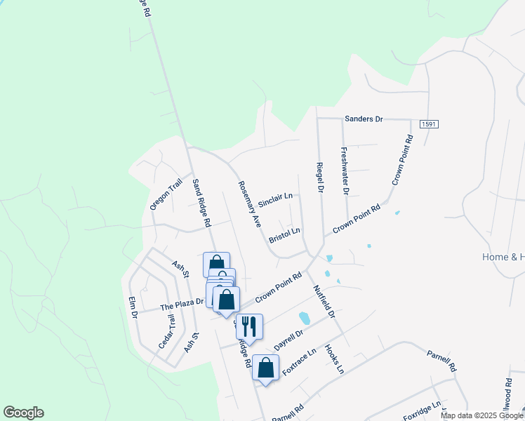 map of restaurants, bars, coffee shops, grocery stores, and more near 302 Sinclair Lane in Hubert