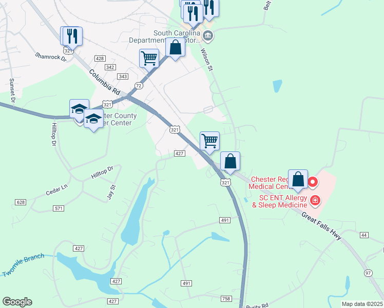 map of restaurants, bars, coffee shops, grocery stores, and more near 678 Columbia Road in Chester