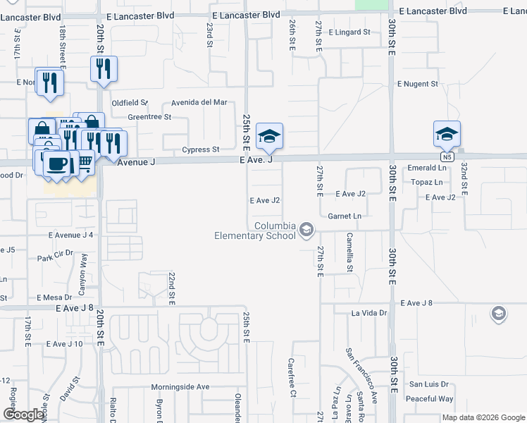 map of restaurants, bars, coffee shops, grocery stores, and more near 2527 Garnet Lane in Lancaster