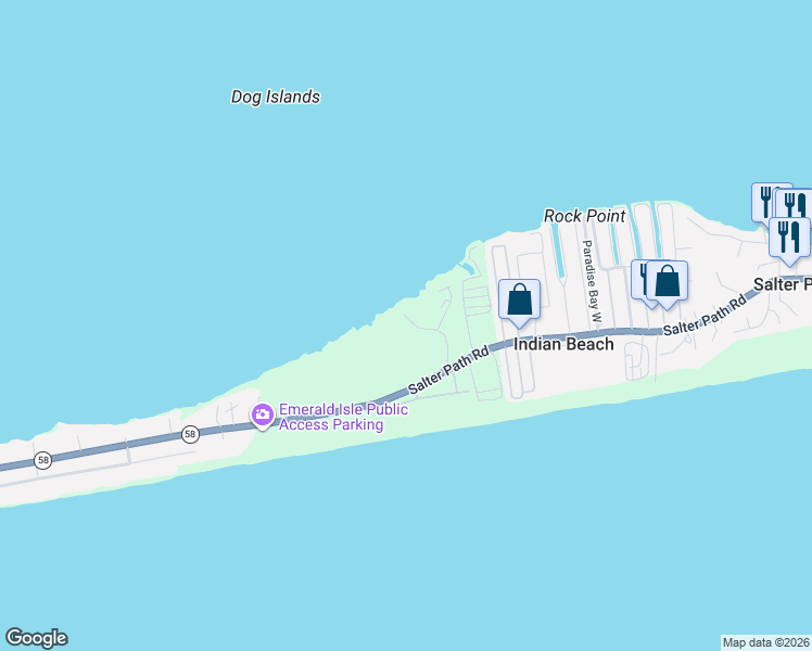 map of restaurants, bars, coffee shops, grocery stores, and more near 1700 Salter Path Road in Salter Path
