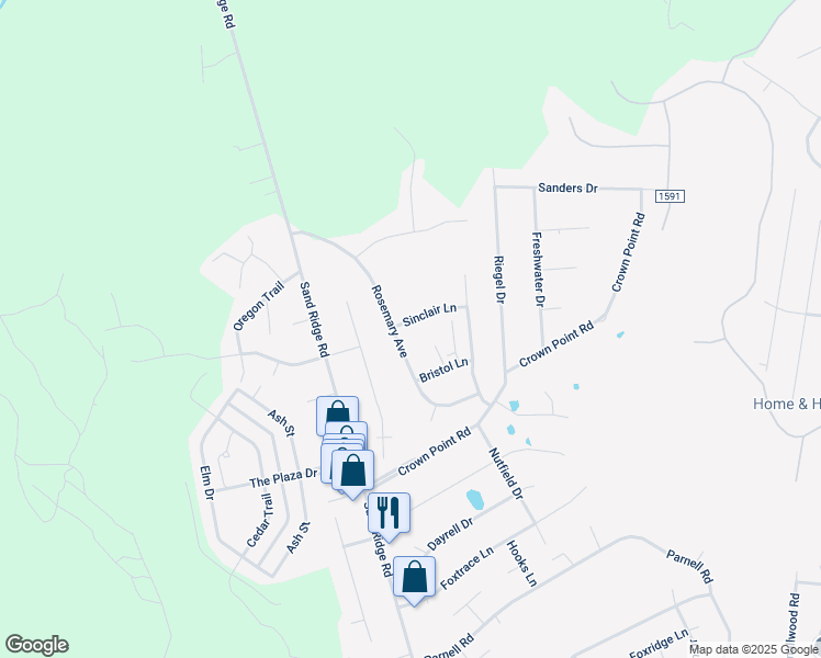 map of restaurants, bars, coffee shops, grocery stores, and more near 302 Sinclair Lane in Hubert