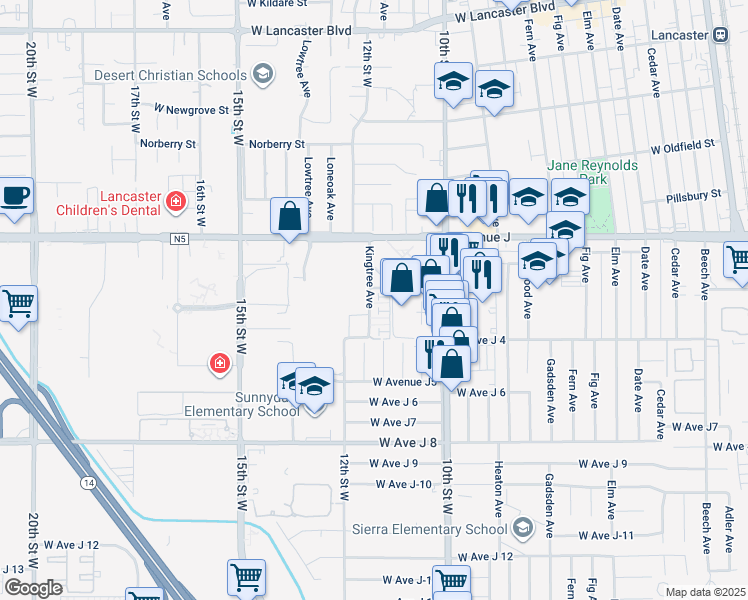 map of restaurants, bars, coffee shops, grocery stores, and more near in Lancaster