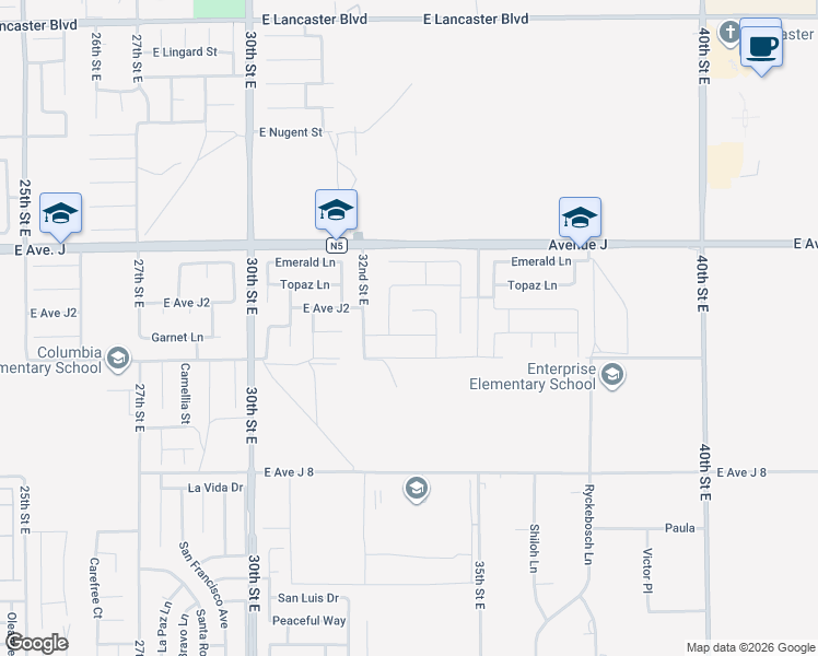 map of restaurants, bars, coffee shops, grocery stores, and more near 3249 Garnet Lane in Lancaster