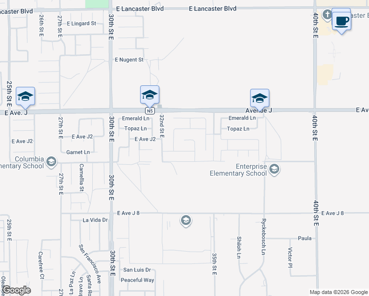 map of restaurants, bars, coffee shops, grocery stores, and more near 3257 Garnet Lane in Lancaster