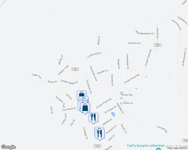 map of restaurants, bars, coffee shops, grocery stores, and more near Rosemary Avenue in Hubert