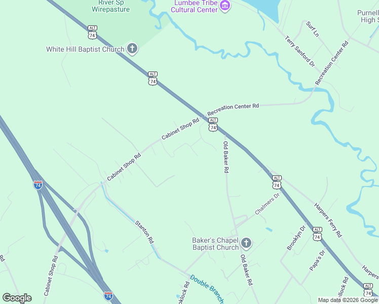 map of restaurants, bars, coffee shops, grocery stores, and more near 93 Jane Road in Maxton