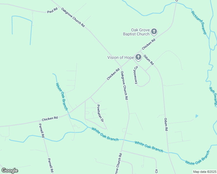 map of restaurants, bars, coffee shops, grocery stores, and more near 6326 Chicken Road in Lumberton