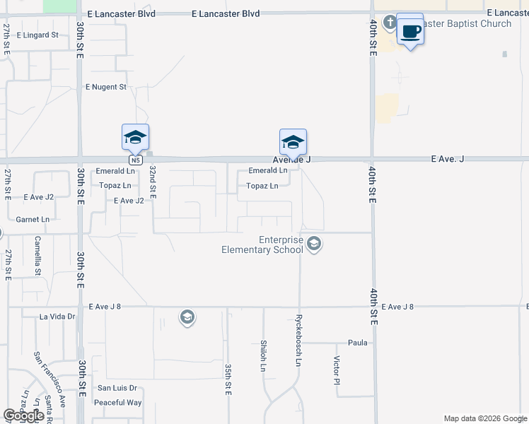 map of restaurants, bars, coffee shops, grocery stores, and more near 3567 East Garnet Lane in Lancaster