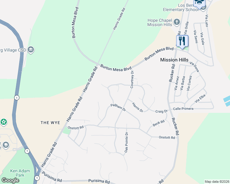 map of restaurants, bars, coffee shops, grocery stores, and more near 3361 Marshall Lane in Lompoc