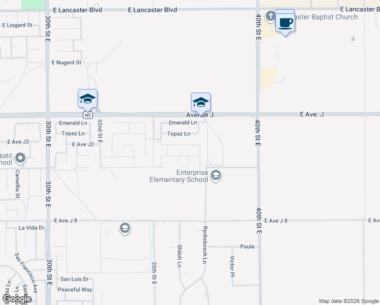 map of restaurants, bars, coffee shops, grocery stores, and more near 3625 Garnet Lane in Lancaster