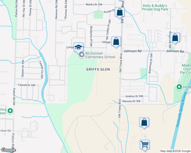 map of restaurants, bars, coffee shops, grocery stores, and more near 4200 Triana Boulevard Southwest in Huntsville