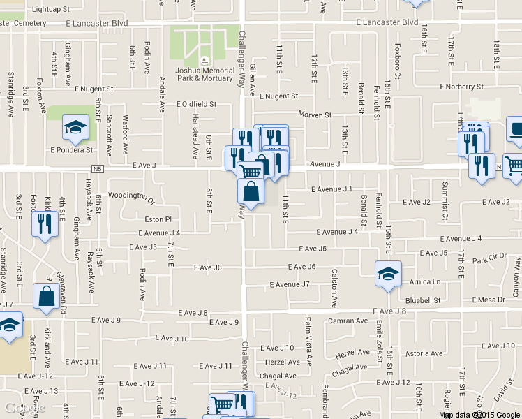 map of restaurants, bars, coffee shops, grocery stores, and more near East Avenue J 3 in Lancaster