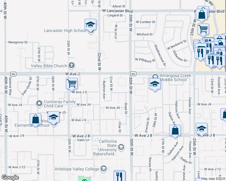 map of restaurants, bars, coffee shops, grocery stores, and more near 3069 Glennel Avenue in Lancaster
