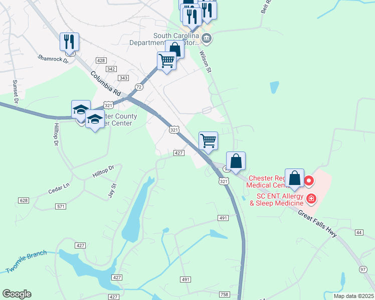 map of restaurants, bars, coffee shops, grocery stores, and more near 678 Columbia Road in Chester