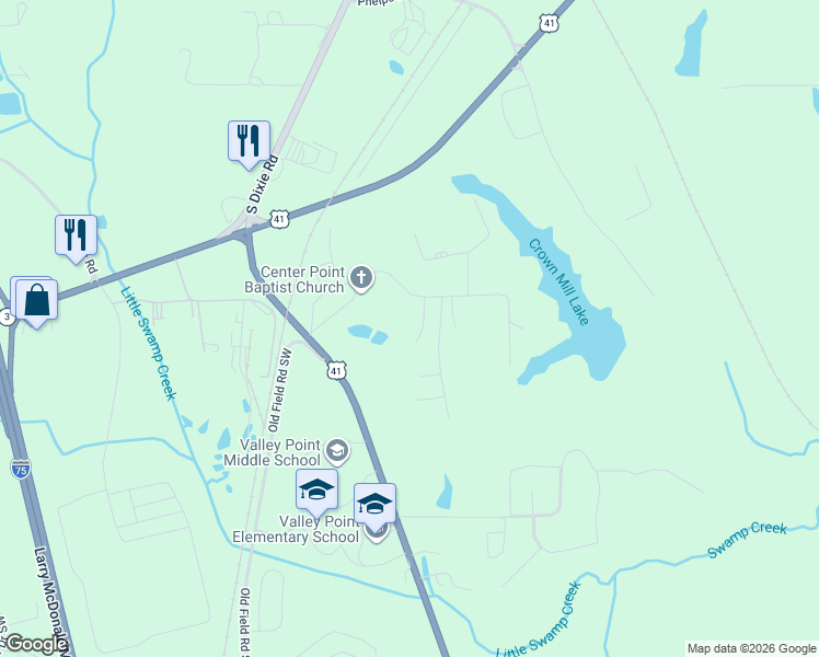 map of restaurants, bars, coffee shops, grocery stores, and more near 168 Trade Way in Dalton