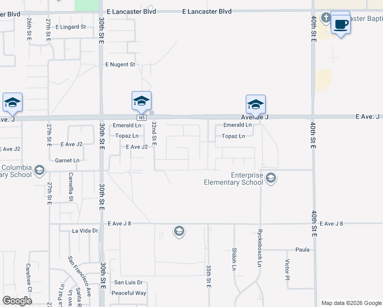 map of restaurants, bars, coffee shops, grocery stores, and more near 44246 Fleetwood Drive in Lancaster