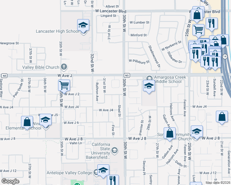 map of restaurants, bars, coffee shops, grocery stores, and more near 3029 Glennel Avenue in Lancaster