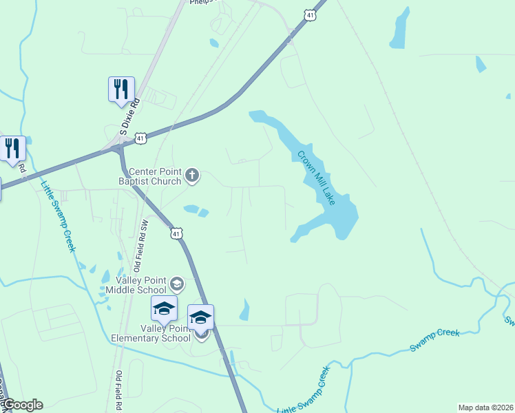 map of restaurants, bars, coffee shops, grocery stores, and more near 510 Crown Lake Drive Southeast in Dalton