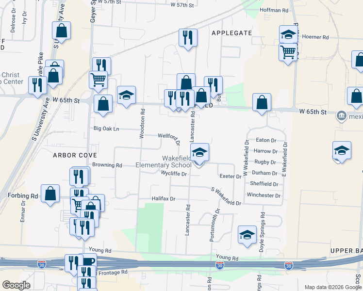 map of restaurants, bars, coffee shops, grocery stores, and more near 12 Wellford Drive in Little Rock