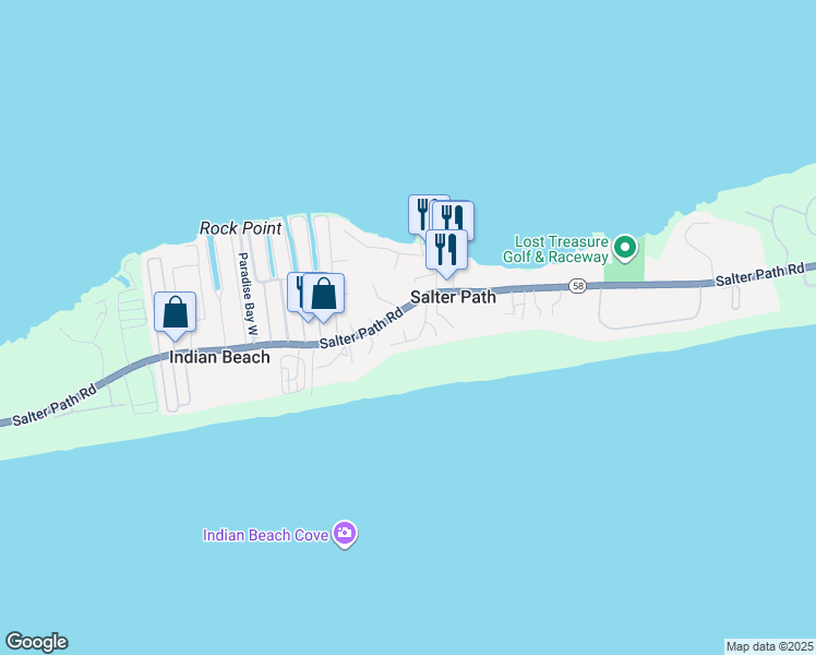 map of restaurants, bars, coffee shops, grocery stores, and more near 1283 Salter Path Road in Atlantic Beach