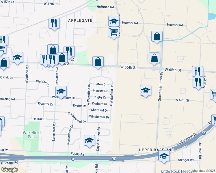 map of restaurants, bars, coffee shops, grocery stores, and more near 5 Eaton Dr in Little Rock