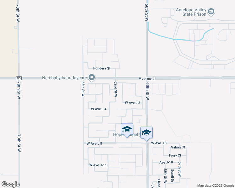 map of restaurants, bars, coffee shops, grocery stores, and more near 44250 62nd Street West in Lancaster