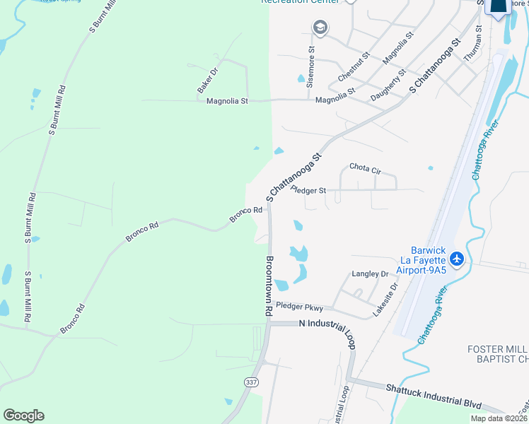 map of restaurants, bars, coffee shops, grocery stores, and more near 1516 South Chattanooga Street in LaFayette