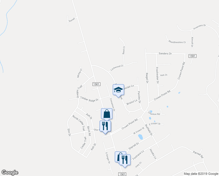 map of restaurants, bars, coffee shops, grocery stores, and more near 308 Cinnamon Drive in Hubert