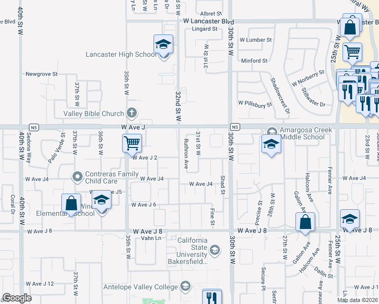 map of restaurants, bars, coffee shops, grocery stores, and more near 3069 Glennel Avenue in Lancaster